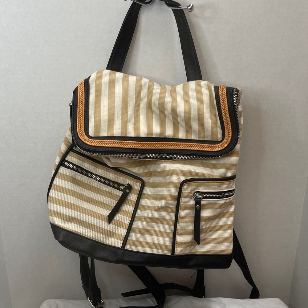 Chic Striped Beige and Black Women's Backpack